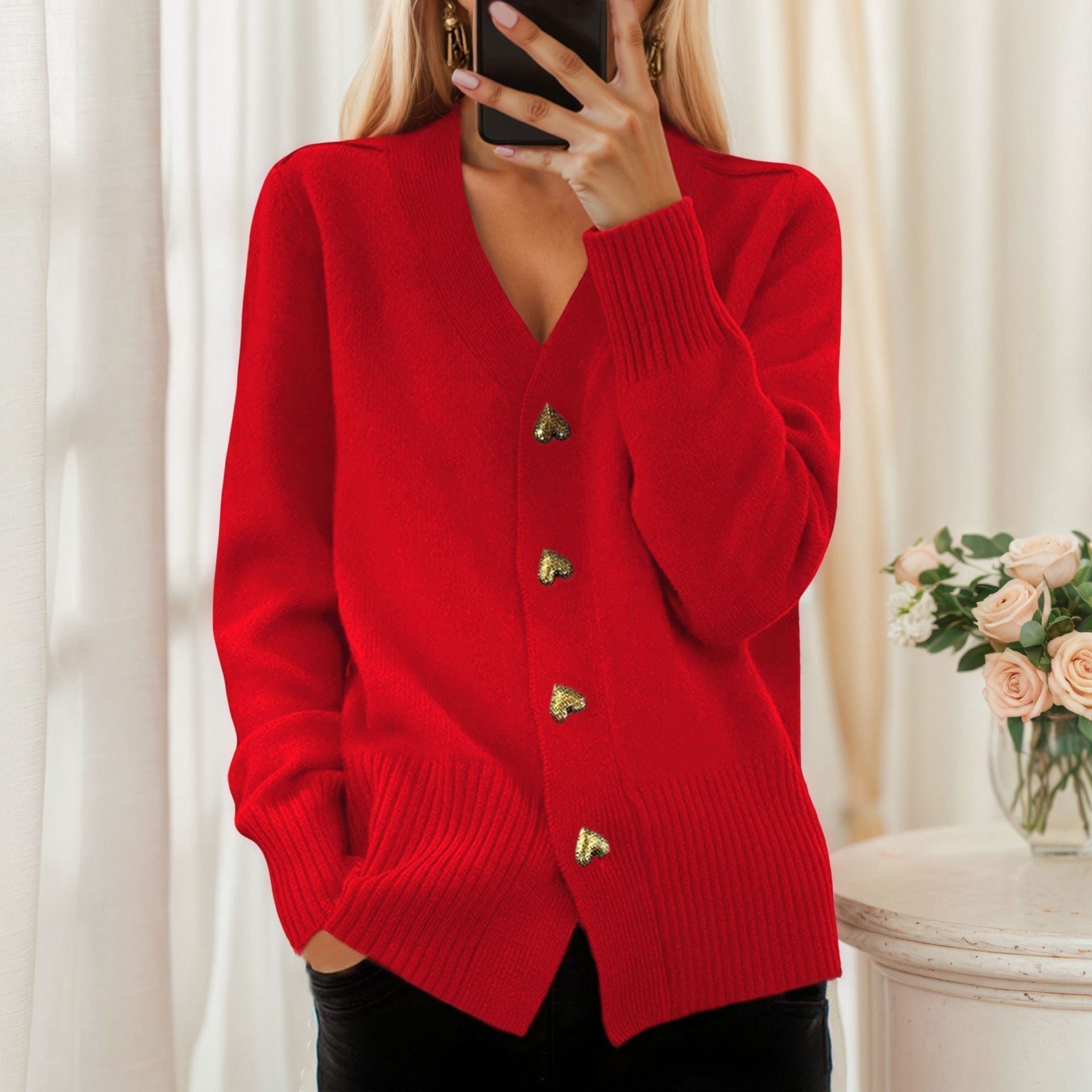 The Lydia Sweater™ — Elegant Heart Button Cardigan