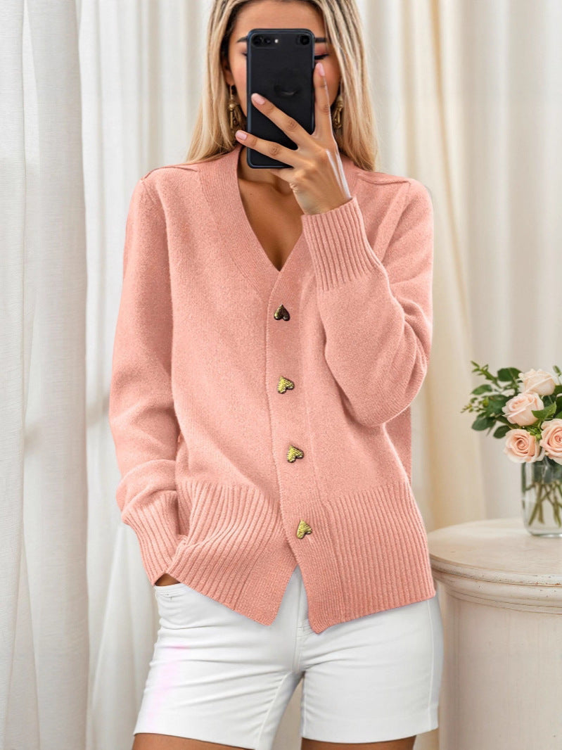 The Lydia Sweater™ — Elegant Heart Button Cardigan