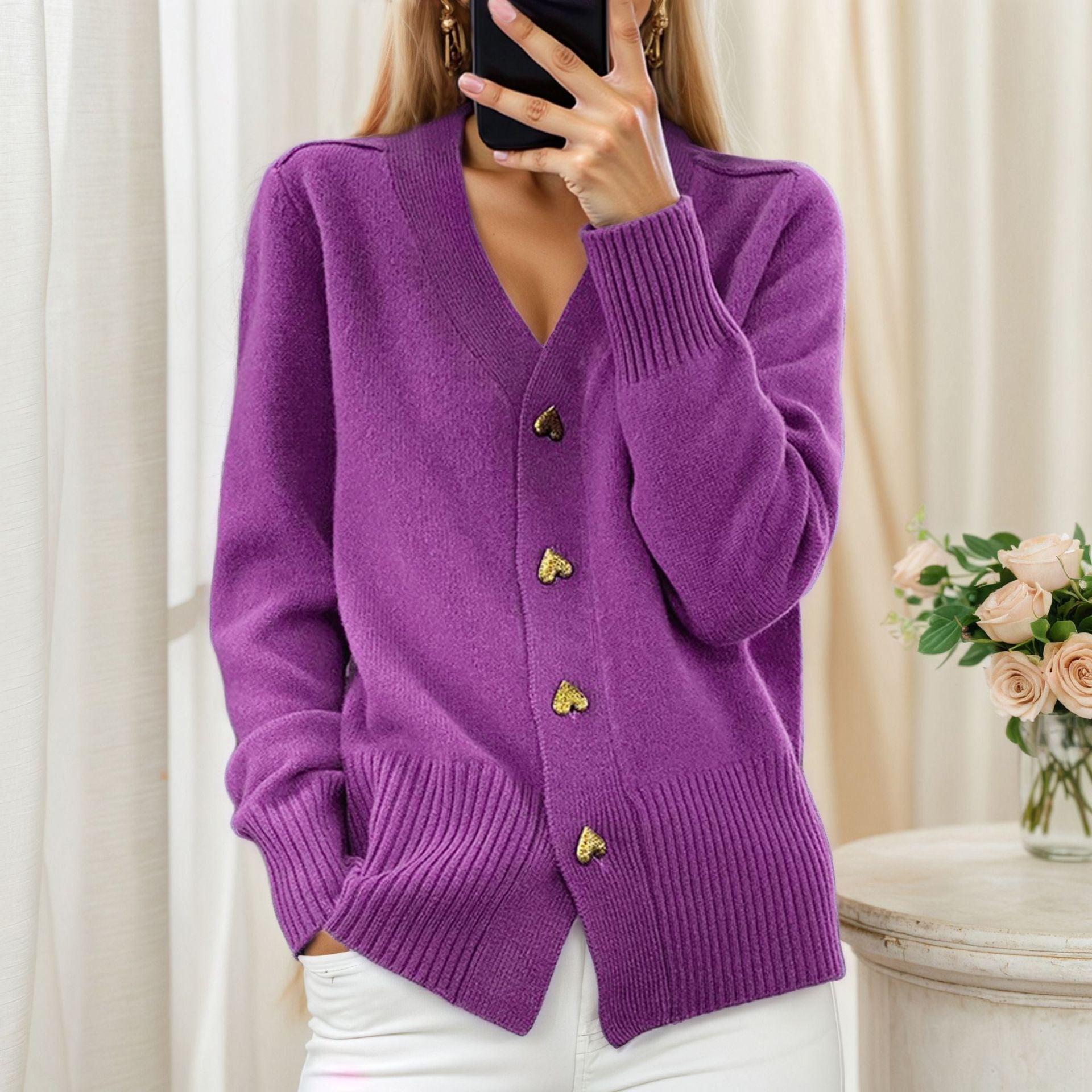 The Lydia Sweater™ — Elegant Heart Button Cardigan