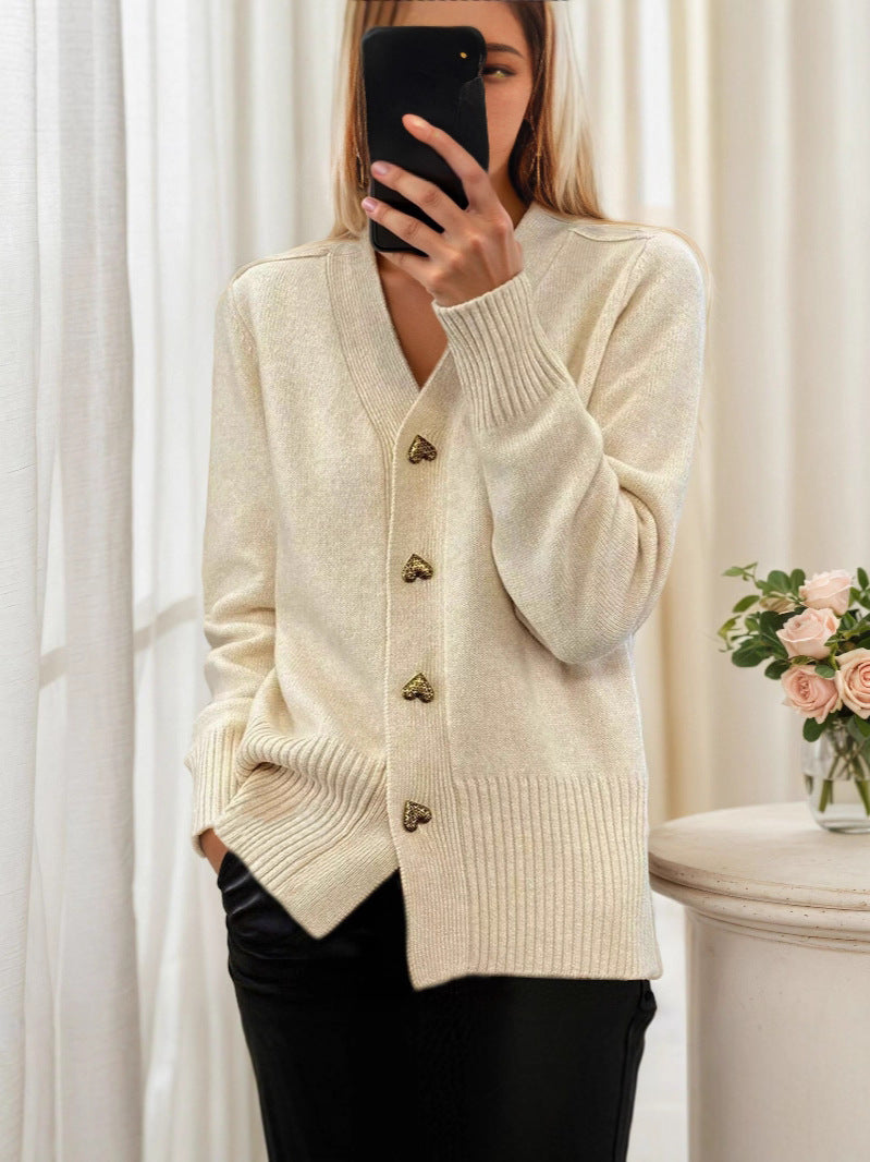 The Lydia Sweater™ — Elegant Heart Button Cardigan