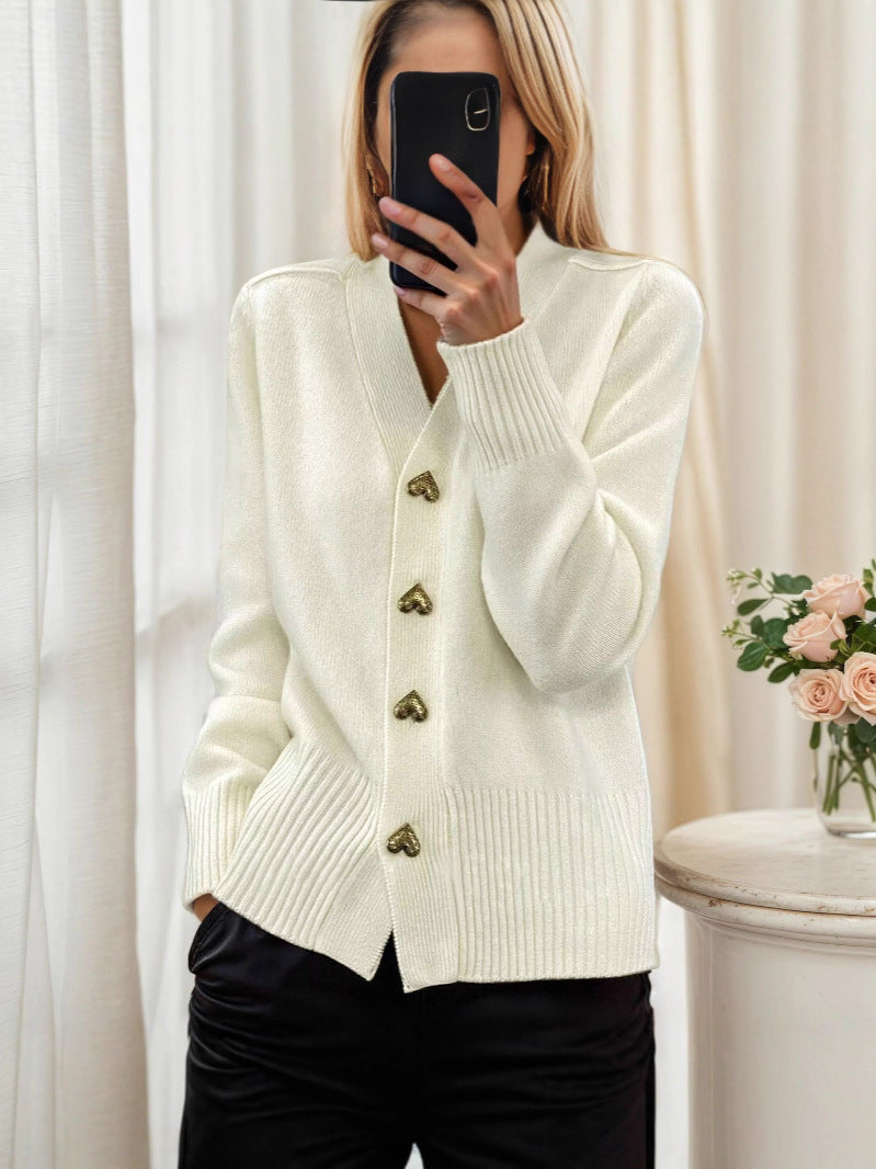The Lydia Sweater™ — Elegant Heart Button Cardigan