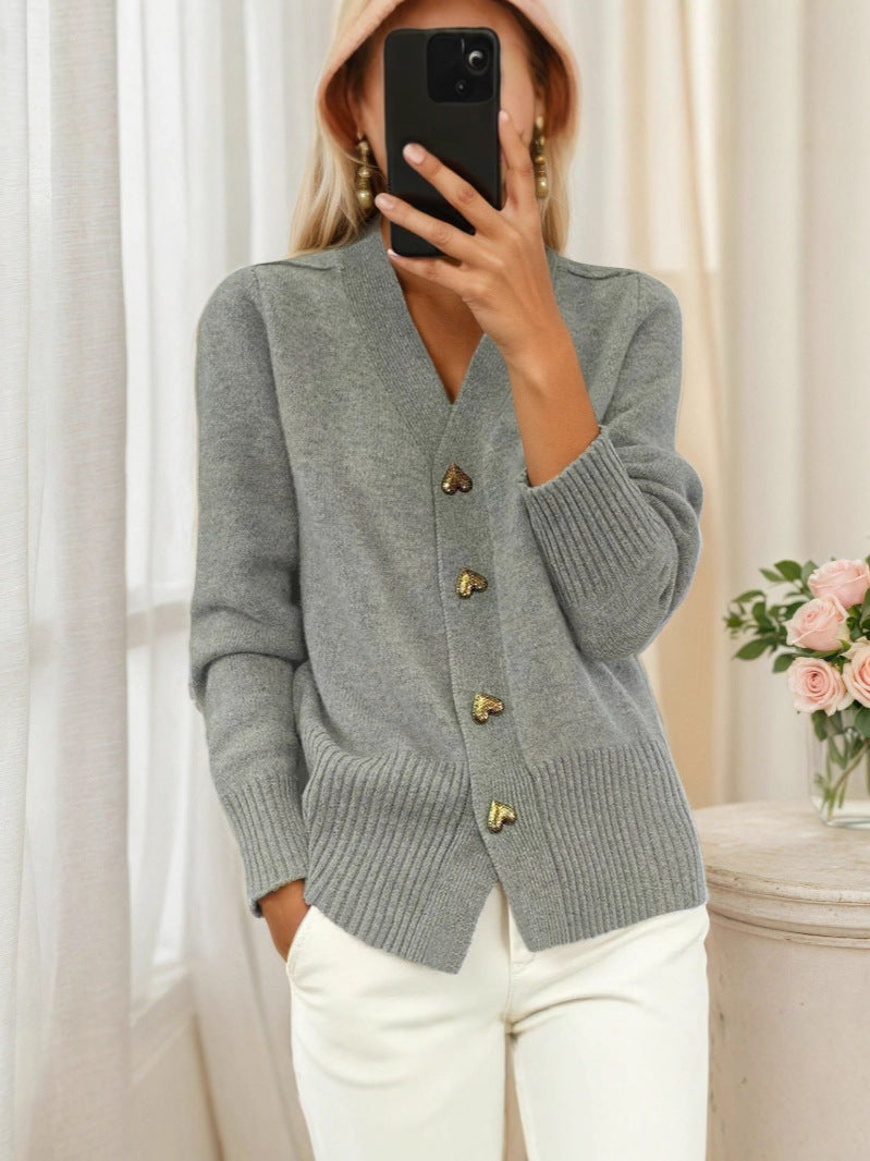 The Lydia Sweater™ — Elegant Heart Button Cardigan