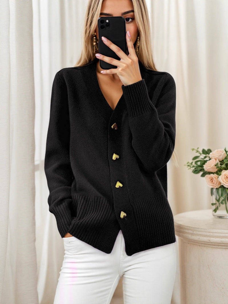 The Lydia Sweater™ — Elegant Heart Button Cardigan