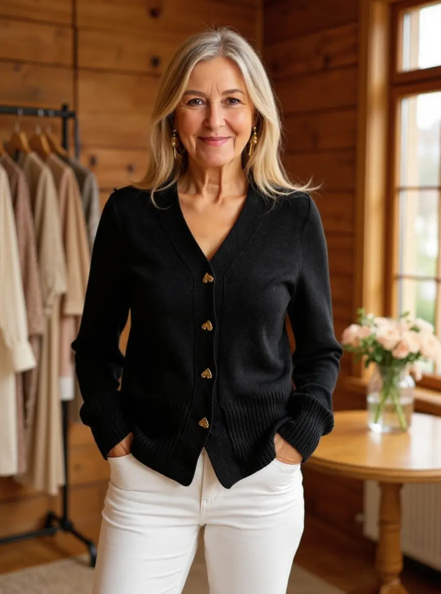 The Lydia Sweater™ — Elegant Heart Button Cardigan